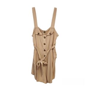 Japna Button Front Sleeveless Tie Romper Women's Large Beige Spring Summer
